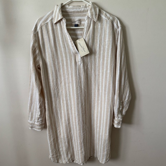 Universal Thread Dresses & Skirts - Universal Thread Beige and White Striped Long Sleeve Linen Dress NWT Size Small